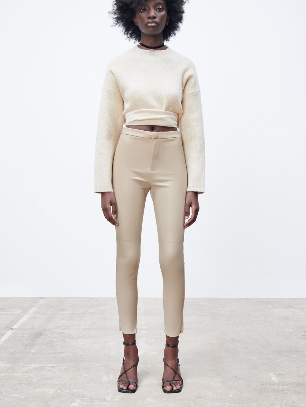 Zara Beige Faux-Leather Pants NWT